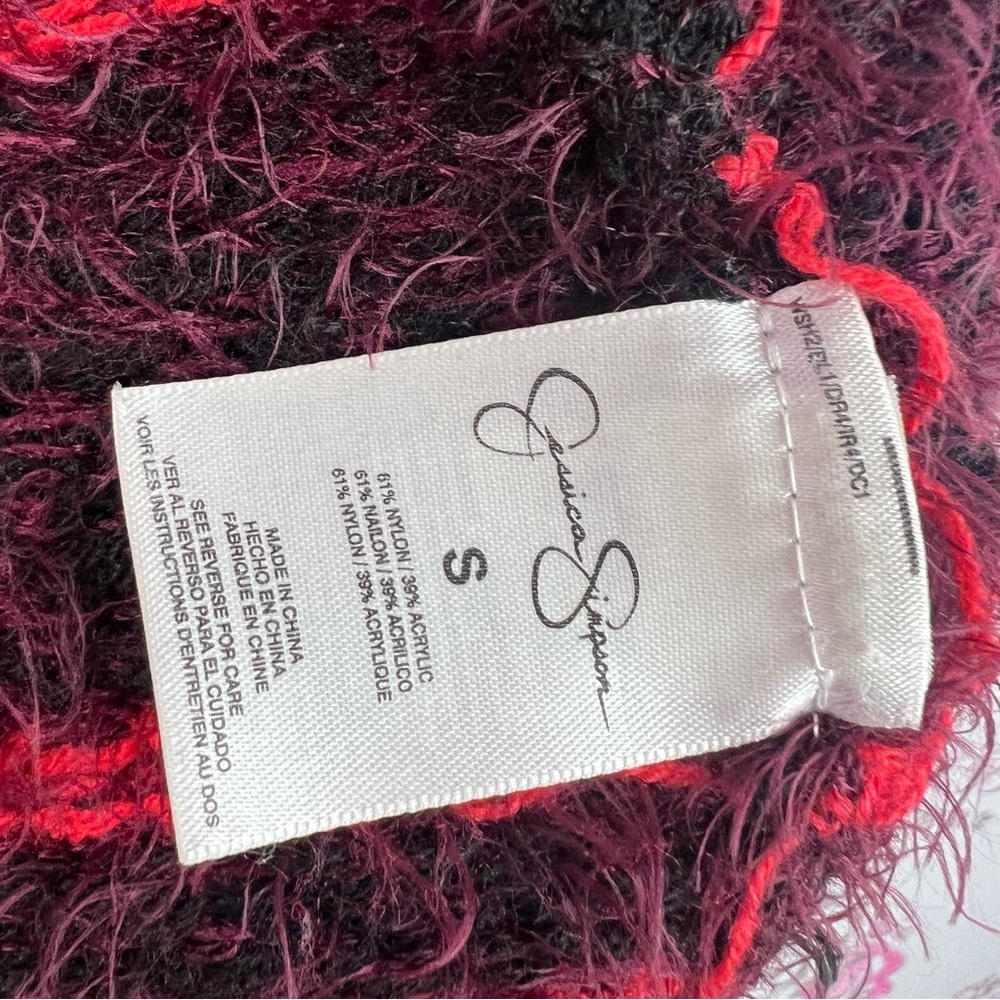 Jessica Simpson sweater furry fuzz stripes Burgundy and Red Fuzzy Sweater - Picture 6 of 8